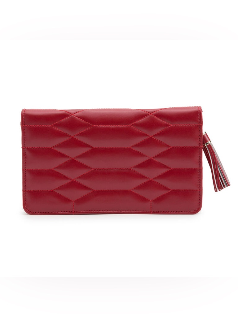 Wolf Quilted Red Leather Jewelry Portfolio With Tassel